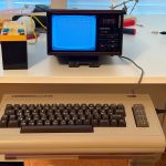Commodore 64 test setup, a 5 inch tube TV is used for display